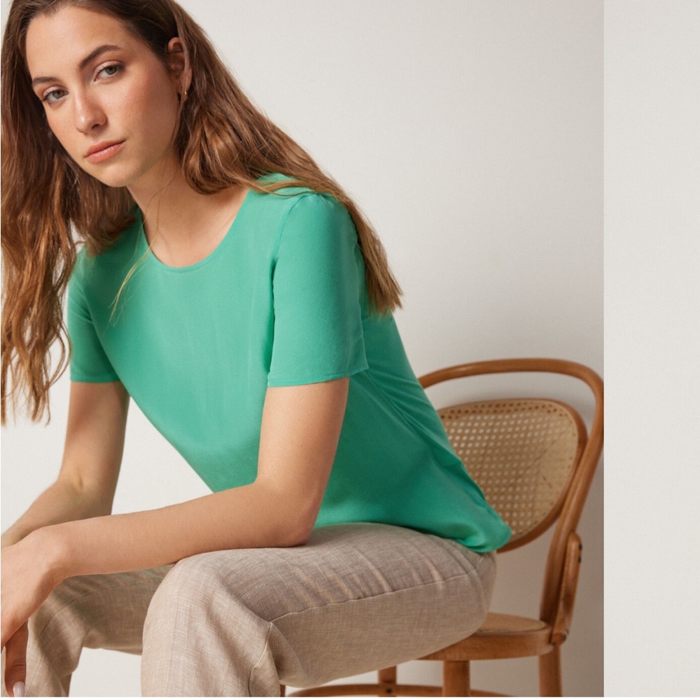Falconeri Silk Crewneck T-shirt - Jade Green - XS
